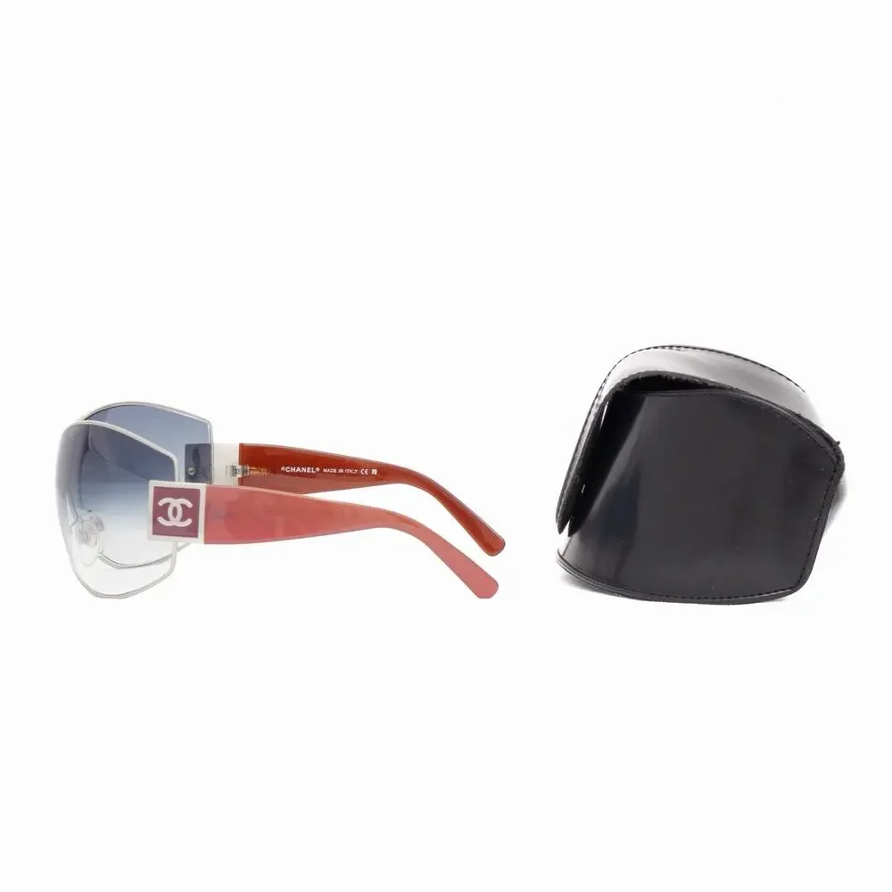 CHANEL Y2K 4114 CC Logo Shield Sunglasses Coral Red Silver Gradient Lens